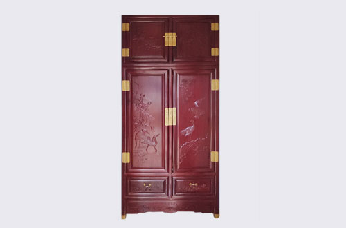 梁子湖高端中式家居装修深红色纯实木衣柜