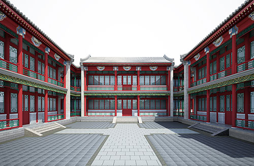 梁子湖北京四合院设计古建筑鸟瞰图展示
